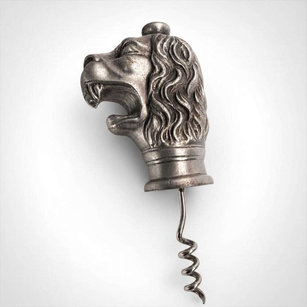 VTG 90s MMA Pewter Corkscrew Lion Head Head Bridle Bar Tool Wine Bottle Opener